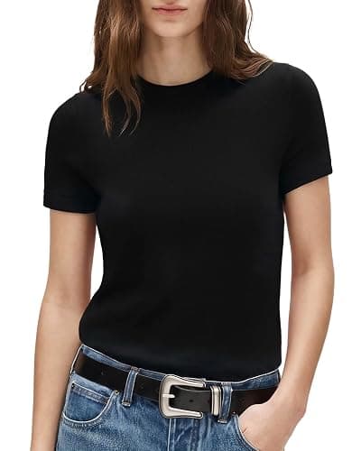 SUUKSESS Women Silk Cashmere Blend Crew Neck Short Sleeve Sweaters Casual Blouse - Image 1