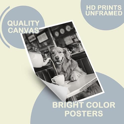 Golden Retriever Drinking Coffee Dogs Print Black And White Vintage Photography Funny Kitchen Wall Art Dining Room Decor Coffee Shop Room Decor Aesthetics 12X16 in Unframed thumbnail 4