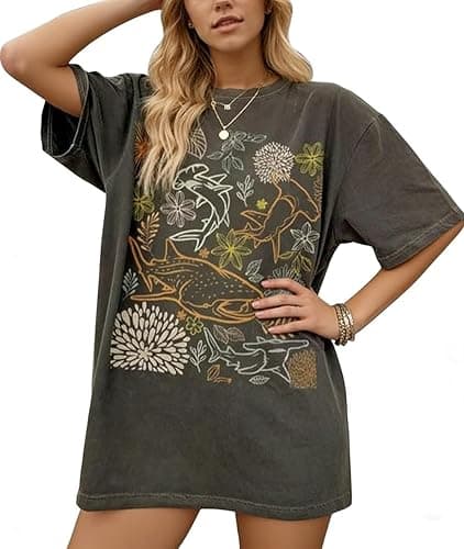 Oversized Tshirts Cute Tops for Women Shark Flower Graphic Tees Tops Summer Casual Loose Beach Vacation Shirts thumbnail 6