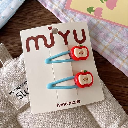 Apple Bow Clips Baby Girls Fruit Hair Pin Apple Hair Clips Baby Fruits Ribbon Bows BBG88 (Set-K) thumbnail 2