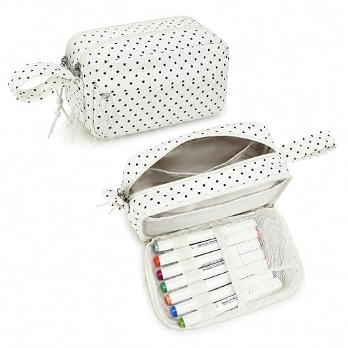 Bluboon Big Capacity Pencil Case Pencil Pouch Pen Case School Supplies Cute Pencil Box Pencil Bag for Teen Girls Boys Women Man (Black dots - White) thumbnail 8