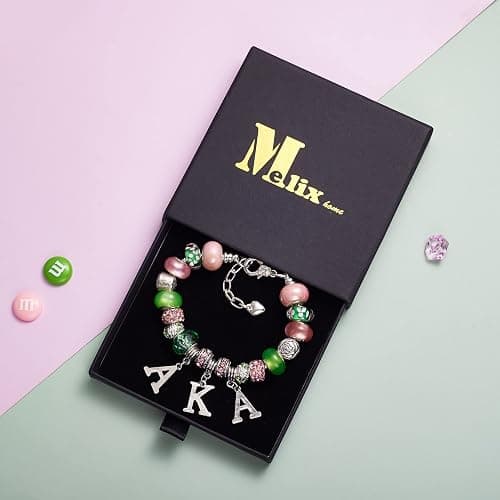 AKA Sorority Gifts for Women Paraphernalia Sorority Bracelet Pink and Green Jewelry Greek Crystal Charm thumbnail 6