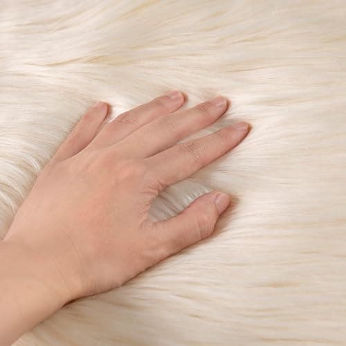 Qidkeo Ivory Faux Fur Fabric by The Yard for Crafts 18" X 61" Inch Wide Furry Fabric for Sewing, Costumes, Upholstery & Pillows Long Pile Faux Fur(Ivory,Half Yard) thumbnail 4