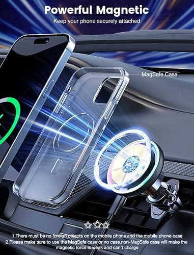 MOKPR for Magsafe Car Mount Charger-15W Wireless Car Charger-Magnetic Car Phone Holder for Dash Air Vent-LED RGB HandsFree Car Mount Fast Car Charger for iPhone 14/13/12 Series thumbnail 6