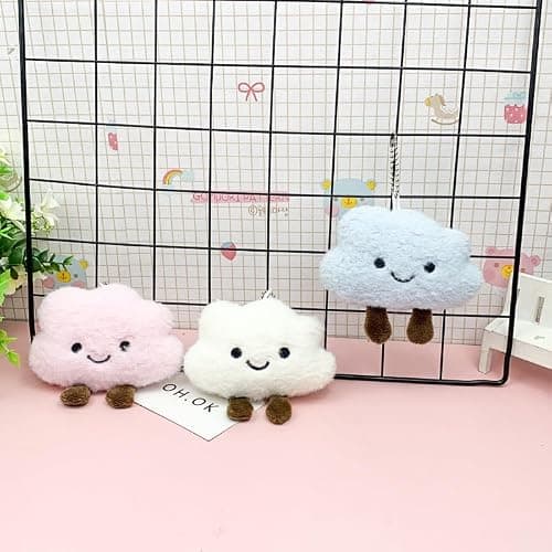 HSYHERE Super Cute Kawaii Smiling Face Happy Cloud Plush Cloud Baby Women Girls Keychain Pendant Metal Key Ring Keychain thumbnail 3