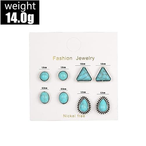 Dreuyet Turquoise Stud Earrings Set for Women Handmade Gemstone Oval Round Flower Cut Shape Square Studs Earrings Boho Turquoise Earrings Trendy Jewelry thumbnail 7