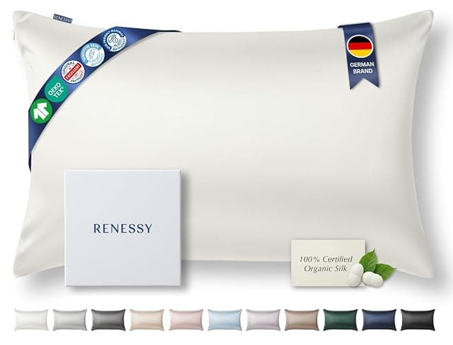 RENESSY Premium Silk Pillowcase 100% Organic Mulberry Silk, 22 Momme, Grade 6A - Oeko-Tex Certified in Germany - Luxury for Hair & Skin, 1 Piece (Standard Size 20x26 Inches, Natural Silk Off-White) - Image 1