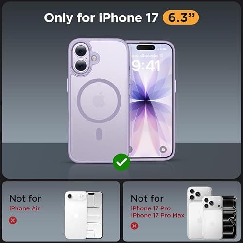 miracase Magnetic for iPhone 17 Case (Compatible with MagSafe) with Screen Protector Military-Grade Protection, Anti-Fingerprint Translucent Matte Phone Cover for iPhone 17 6.3 inch, Light Purple thumbnail 2