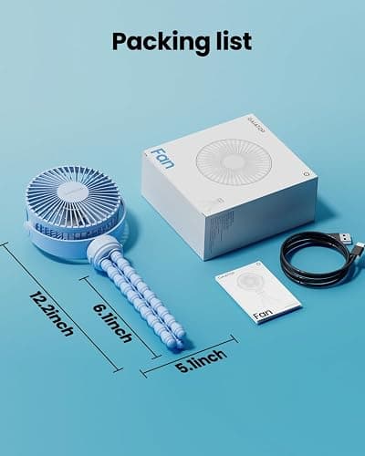 Gaiatop Mini Portable Stroller Fan, Battery Operated Small Clip on, Detachable 3 Speed Rechargeable, 360° Rotate Flexible Tripod Better Cooling for Car Seat Crib Treadmill Travel Blue thumbnail 2