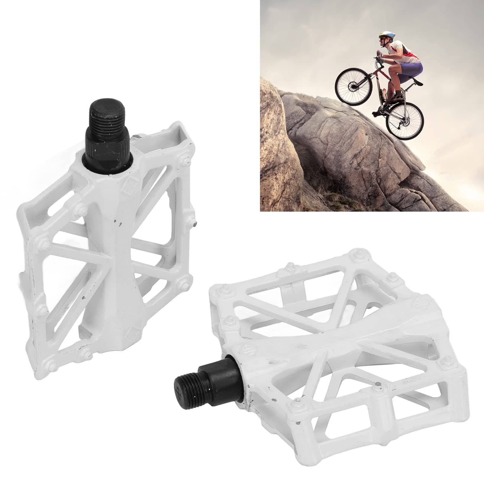 Mountain Bike Pedals, Lightweight Pedals Aluminum Alloy for Fixie Bike Pedals(White) thumbnail 2