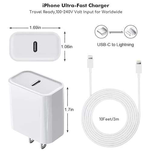 Fast iPhone Charger, Quick 10Foot USBC Wall Charger Phone Charge 2Pack PD USB C Fast Charge Block + Long 10FT Lightning Fast Charging Cable for iPhone 14/Pro/Pro Max/Plus/13/12/11/XS/XR/X/SE2022/iPad thumbnail 6