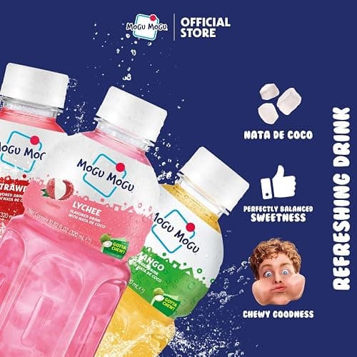 Mogu Mogu Variety Pack Juice Drink with Nata de Coco (Coconut Jelly) – Lychee, Strawberry & Mango, Chewy Fruit Beverage for Kids & Adults, 6 Pack Bottles, 10.82 fl oz Each thumbnail 3