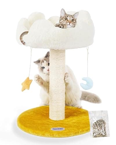 Happi N Pets Cloud Cat Tree, Cat Scratching Post with Bed, Small Cat Tree for Kittens, Cat Scratch Post with Cloud-Shaped Soft Perch & Cute Toys, Removeable Cover, Bonus Catnip - Image 1