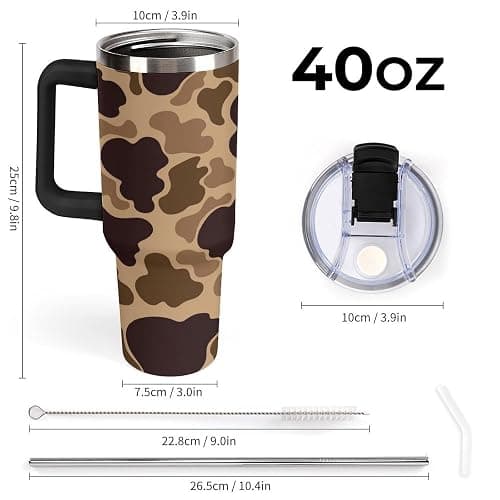 JOJOART Large Capacity Car Cup 40 Oz Duck Vintage Camouflage Stainless Steel Travel Tumbler Coffee Mug Insulated Bottles Tumbler with Lid And Straw Leak-Proof thumbnail 3