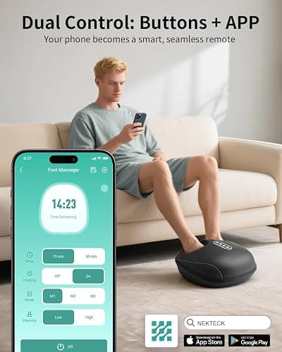 Nekteck Shiatsu Foot Massager with Heat, Foot Massager Machine for Plantar Fasciitis, Neuropathy Pain, Deep Kneading, Air Compression, Remote APP Control, Gifts for Her Him, Fits Up to 13" thumbnail 6