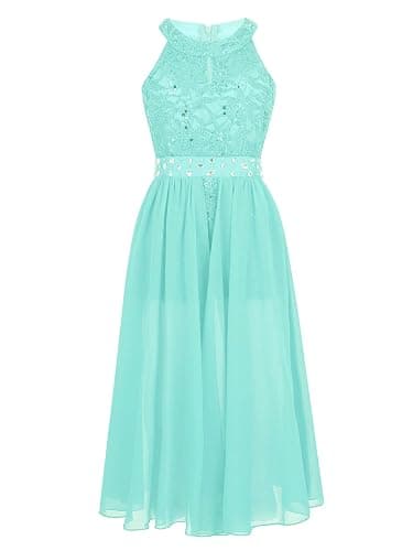 CHICTRY Girls Junior Halter Lace Bodice with Chiffon Overlay Prom Bridesmaid Wedding Gown Maxi Romper Dress thumbnail 3
