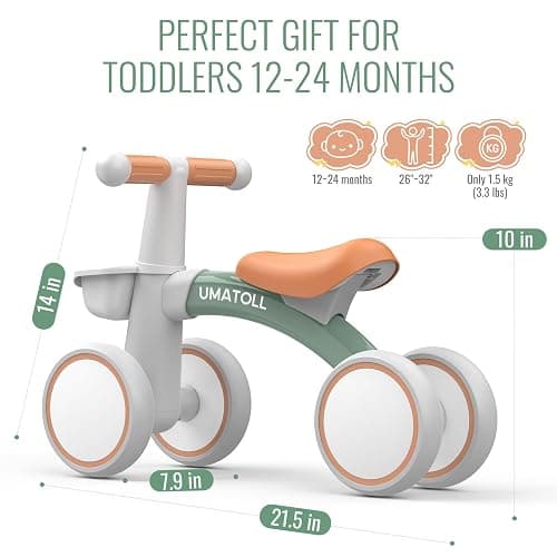 Umatoll Baby Balance Bike for 1 Year Old Boys Girls, 12-24 Months Toddler Balance Bike with Removable Basket, Adjustable Seat, 4 Wheels Infant Bike, First Birthday Gift thumbnail 9