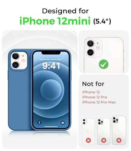 AOTESIER Shockproof Designed for iPhone 12 Mini Case, Food Grade Liquid Silicone Phone Case with [Soft Anti-Scratch Microfiber Lining] Drop Protection 5.4 inch Slim Thin Cover, Azure Blue thumbnail 5