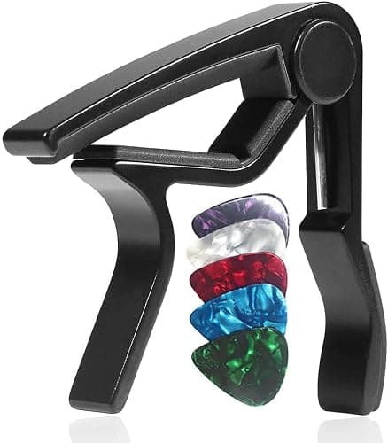 WINGO Professional Capotasto Chitarra Alloy Capo per Chitarra Acustica Elettrica Bass Ukulele con 5 Plettri-Nero. - Image 1