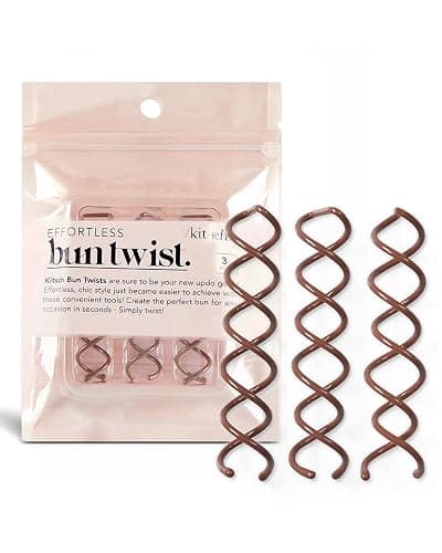 Kitsch Spiral Bobby Pins for Girls and Women - Hair Bun Maker | Rounded Tips, Chip-Resistant Bun Twist Spiral Hair Pins | Secure Hold All-Day | Ideal Gifts for Women - 3Pcs, Brown - Image 1
