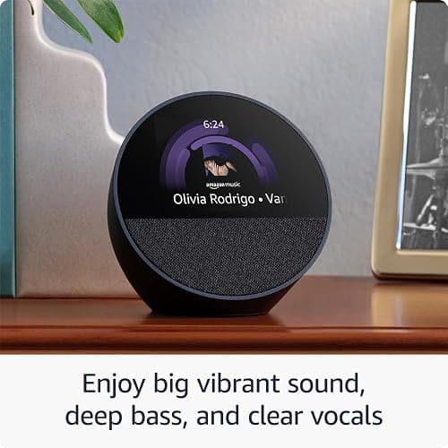 Amazon Echo Spot (newest model), Great for nightstands, offices and kitchens, Smart alarm clock with Alexa, Glacier White - Glacier White - Device only thumbnail 3