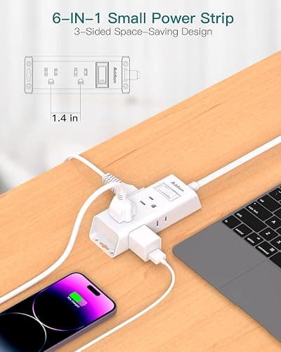 Cruise Essentials - Flat Plug Power Strip, Addtam 5 ft Ultra Flat Extension Cord with 6 Outlets Extender, No Surge Protector for Cruise Ship, Travel, Dorm, Home Office, ETL Listed thumbnail 3