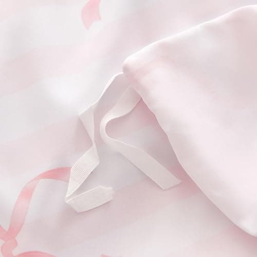 Lanqinglv Double Duvet Cover Bedding Set Bow Striped Printed, Super Soft Microfibre Double Duvet Set Cosy Stylish Pink Duvet Cover with 2 Pillowcases, Birthday Gifts for Women Girls thumbnail 8
