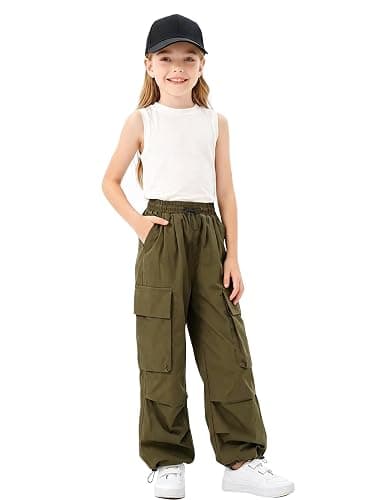 Nanasait Girls Cargo Pants Elastic Waist Drawstring with Pockets Pants, 6-14 Years thumbnail 2