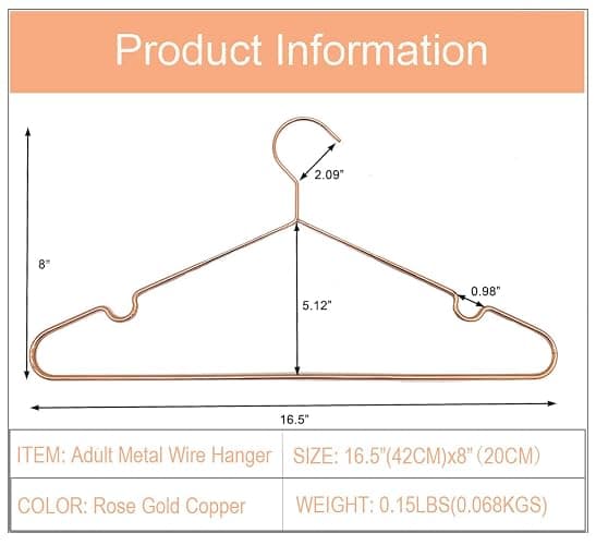 Koobay 16.5" Rose Gold Copper Clothes Hangers - 30 Pack,Heavy Duty Strong Metal Hanger for Storage Display Sling Organization of Coat Shirts Dresses Jacket Elegant Standard Suit Accessory - 30 thumbnail 2