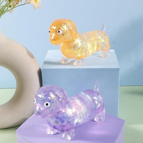 Dachshund Squishy, Glitter Weiner Dog Maltose Stress Ball, Slow Rise Fidget for Anxiety Relief, Soft Squeeze Desk Gadget for Home Office Travel (Orange) thumbnail 7