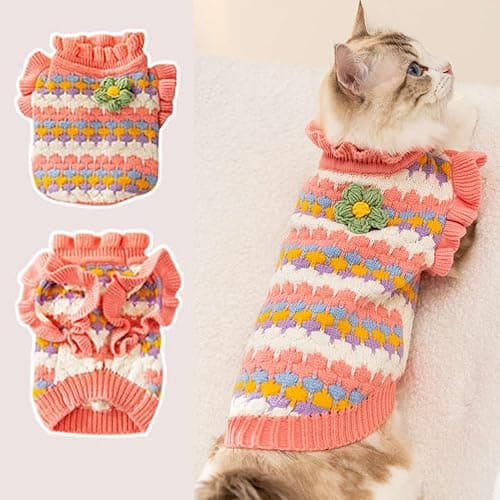 Anelekor Small Dog Sweater, Knitted Tulip Cat Sweater, Warm Thick Holiday Puppy Clothes for Small Dog Girl,Cold Weather Outfit for Kitten Chihuahua Yorkie Teacup Dachshund Pug (Pink, X-Small) thumbnail 3