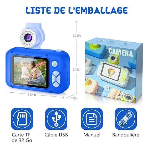 ARNSSIEN Appareil Photo Enfant avec Grand Écran 2,4" et Objectif Pivotant 180°,Appareil Photo Numérique Enfant pour Filles et Garçons de 3 à 12 Ans,Carte 32 Go Incluse,Cadeau Anniversaire ou Fête,X101 thumbnail 7
