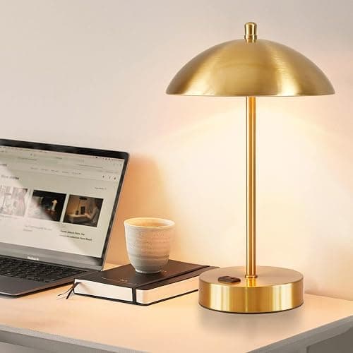 Modern LED Desk Lamp with AC Adapter,12" 3-Way Dimmable Touch Bedside Reading Lamp, Minimalist Gold Small Nightstand Table Lamp with Mushroom Dome Shade for Bedroom Living Room Office, Bulb Included thumbnail 7