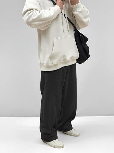 LuminBlaze Men’s Baggy Sweatpants with Elastic Drawstring Waist, Breathable Wide-Leg Casual Loose Cotton Joggers Deep Pockets thumbnail 2