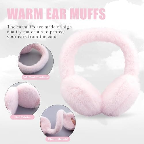POMIJIAN Winter Ear Muffs for Women Girls Faux Fur Cute White Earmuffs Fluffy Ear Warmers Foldable Ear Covers Outdoor thumbnail 4
