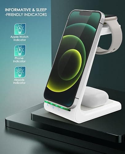 3 in 1 Wireless Charging Station, 2025 Upgraded Fast Desk Charger Station for iPhone 17 16 15 14 13 12 Pro Max Plus, Charger Stand for Apple Watch 11 10 9 8 7 6 5 4 3 2 Ultra SE, Airpods 4 3 2 Pro thumbnail 4