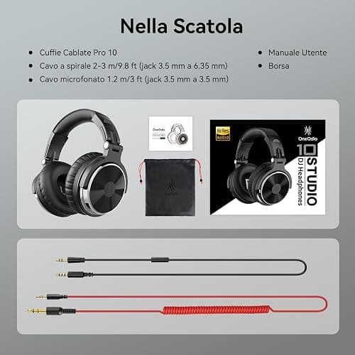 OneOdio Pro 10 Cuffie Over Ear, Cuffie Cablate con Shareporte Microfono, Jack 3,5 mm e 6,35 mm, Cuffie perRegistrazione, Mixaggio, Monitoraggio in Studio, DJ, Chitarra,Podcast, Cellulare, PC thumbnail 6