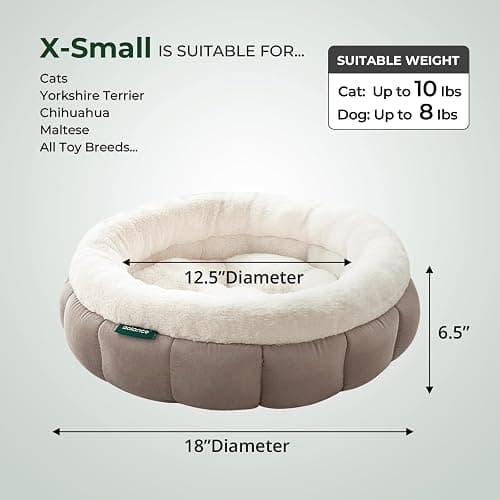 BALANCE Cat Beds for Indoor Cats, Washable Round Cat Bed, Cute Kitten Bed with Anti-Slip Bottom for Kitty and Puppy, 18 Inches, Goat thumbnail 5