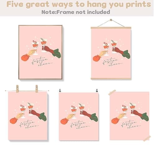EVER-GOING TUNE Vintage Christmas Wall Art，Minimalist Boho Xmas Aesthetic Poster,Trendy Holiday Christmas Poster for Xmas，Decor for Xmas Tree Winter Gallery Living Room Bathroom Wall 8x10in，UNFRAMED thumbnail 6