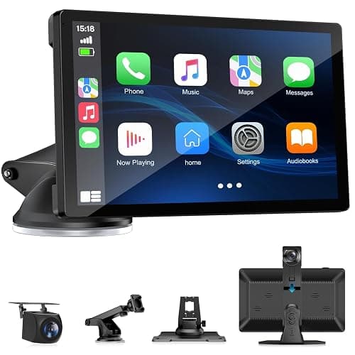 BOXGVO Wireless Carplay Screen for Car with 4K Dash Cam, 9" Portable Carplay & Android Auto, Car Touchscreen with 1080p Backup Camera, GPS/Voice Control/FM//Mirror Link/Bluetooth - Image 1