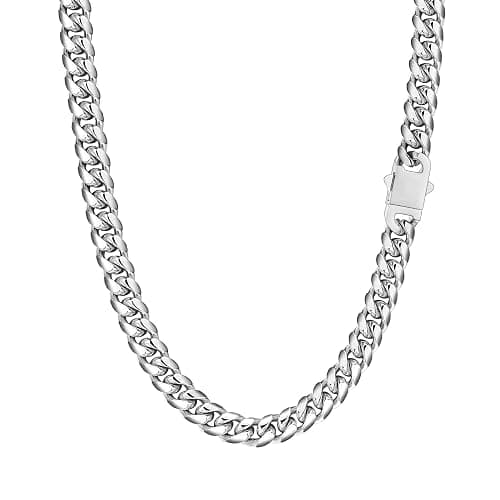Miami Cuban Link Chain Necklace for Men Women Gold Plated Silver Black Stainless Steel Curb Chain Necklace 5mm/7mm/8mm/9mm/12mm/14mm Width 18 to 30 inch Secure Clasp Hip Hop Jewelry Gifts for Men - Image 1