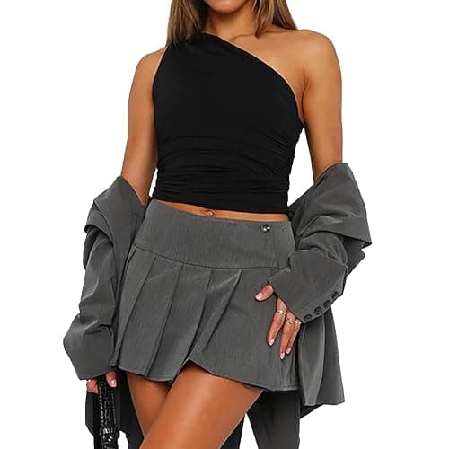 Kxydlww Canotta da Donna Sexy Senza Maniche Canottiere Estiva Maglietta Spalla Scoperta Gilet Y2K alla Moda Base di Tendenza Tank Top - Nero - M thumbnail 3