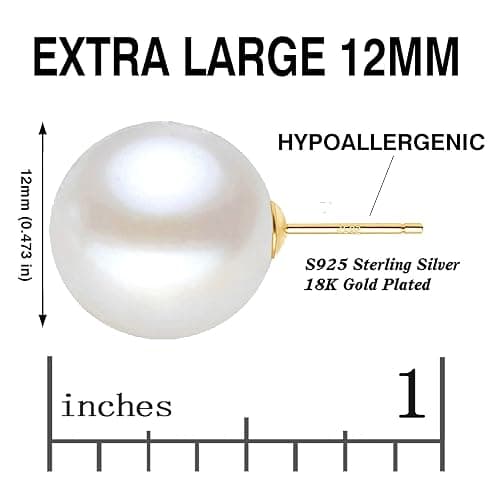 EFTKOY 18K Gold Plated 925 Sterling Silver Shell Pearl Stud Earrings,Hypoallergenic to Sensitive Ears thumbnail 2