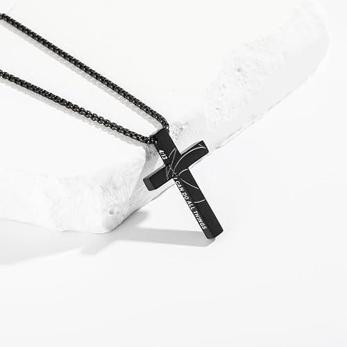Gnamy Basketball Cross Necklace Gifts for Boys Men, Cross with Bible Verse Stainless Steel Pendant Chain Easter Christian Religious Jewelry Gifts for Him Kids Teenage Teens thumbnail 3