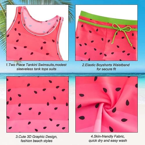 Belovecol Girls Swimsuits Two Piece Tankini Bathing Suits Boyshort Summer Beach Rash Guard Swimwear for 4-15T thumbnail 6