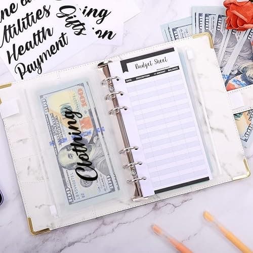 SKYDUE Budget Binder, Money Saving Binder with Zipper Envelopes, Cash Envelopes and Expense Budget Sheets for Budgeting (Mabble) thumbnail 2