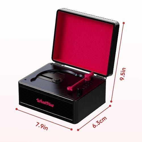 WhatPlus CD Player with Bluetooth Speakers, App Control, Magnetic Display | Color: Black and Pink. High-fidelity sound with a retro desktop design, ideal for home decor and gifting. thumbnail 7