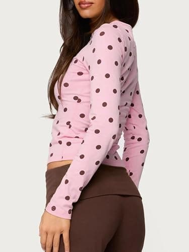 Seyumixi Polka Dot Tops for Women Y2K Long Sleeve Crop Top Vintage Cute Slim Fit Crew Neck Shirt Going Out Streetwear thumbnail 4