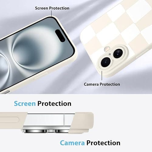 KANGHAR Compatible with iPhone 16 Case Checkered -White | Silicone Cute Pattern, Camera Protection Soft Slim Phone Case for Girls Women thumbnail 5