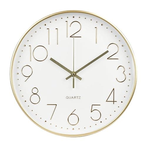 bakbrand Wall Clock 12 Inch Non-Ticking Silent Modern Simple Style Round Decor Clock Gold Stereoscopic Dial Quartz Wall Clocks for Home/Office/School/Living Room/Bedroom/Kitchen - Image 1